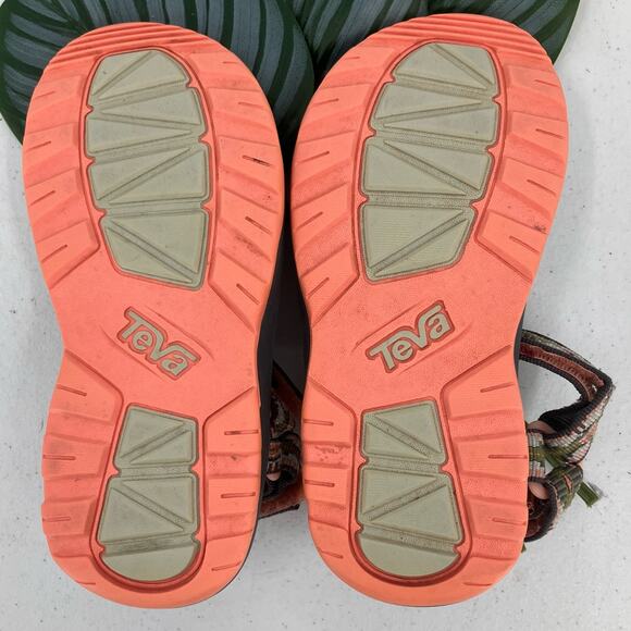 Teva Salmon Pink Green Aztec Tribal Hook Loop Adjustable Lightweight Sandal Shoe - Picture 2 of 10
